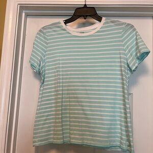 Crown & Ivy Aqua and White Striped Tee